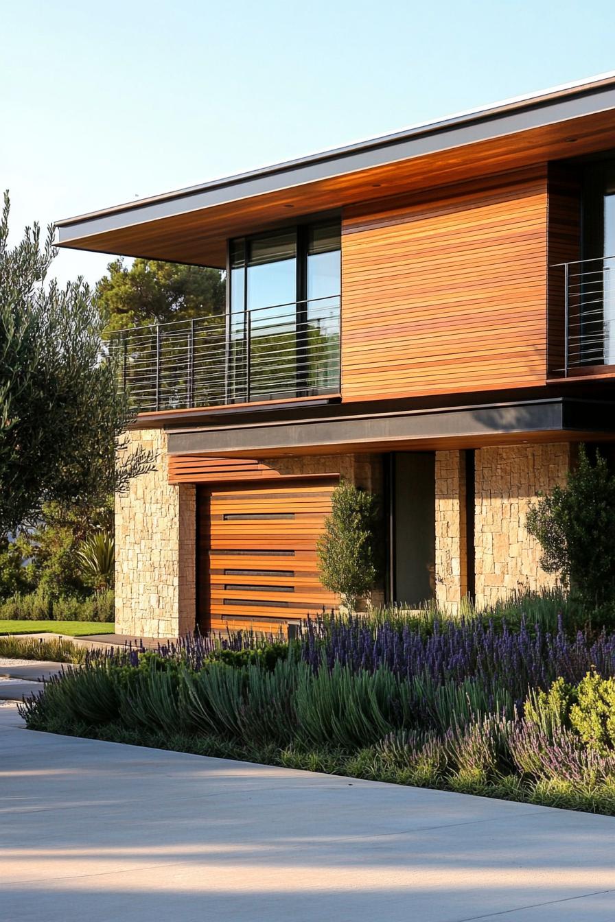 modern California house facade with horizontal wood slats and steel trim in beautiful Californian landscape 3