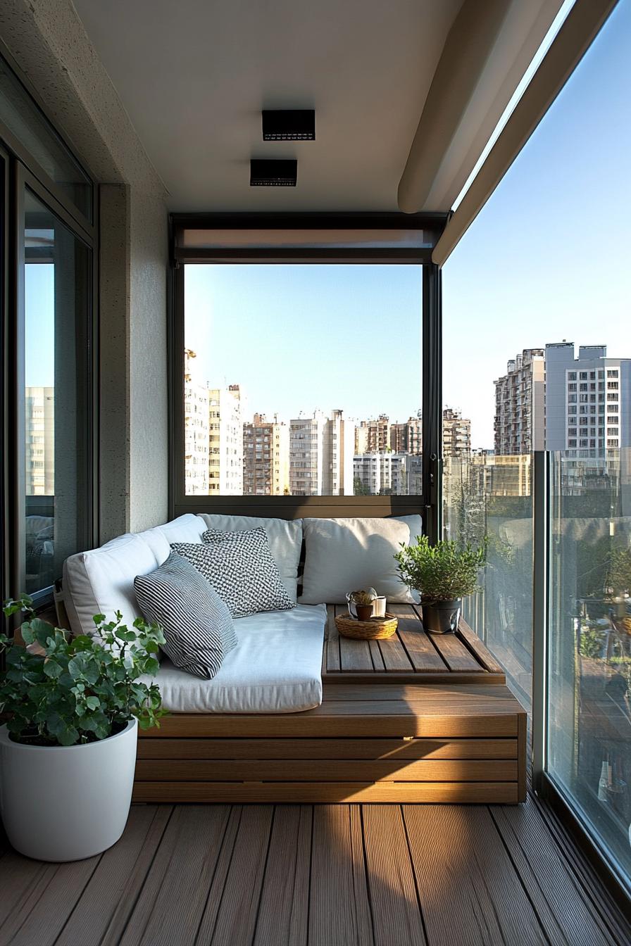 modern apartment small glass enclosed balcony interior with modern shades 1