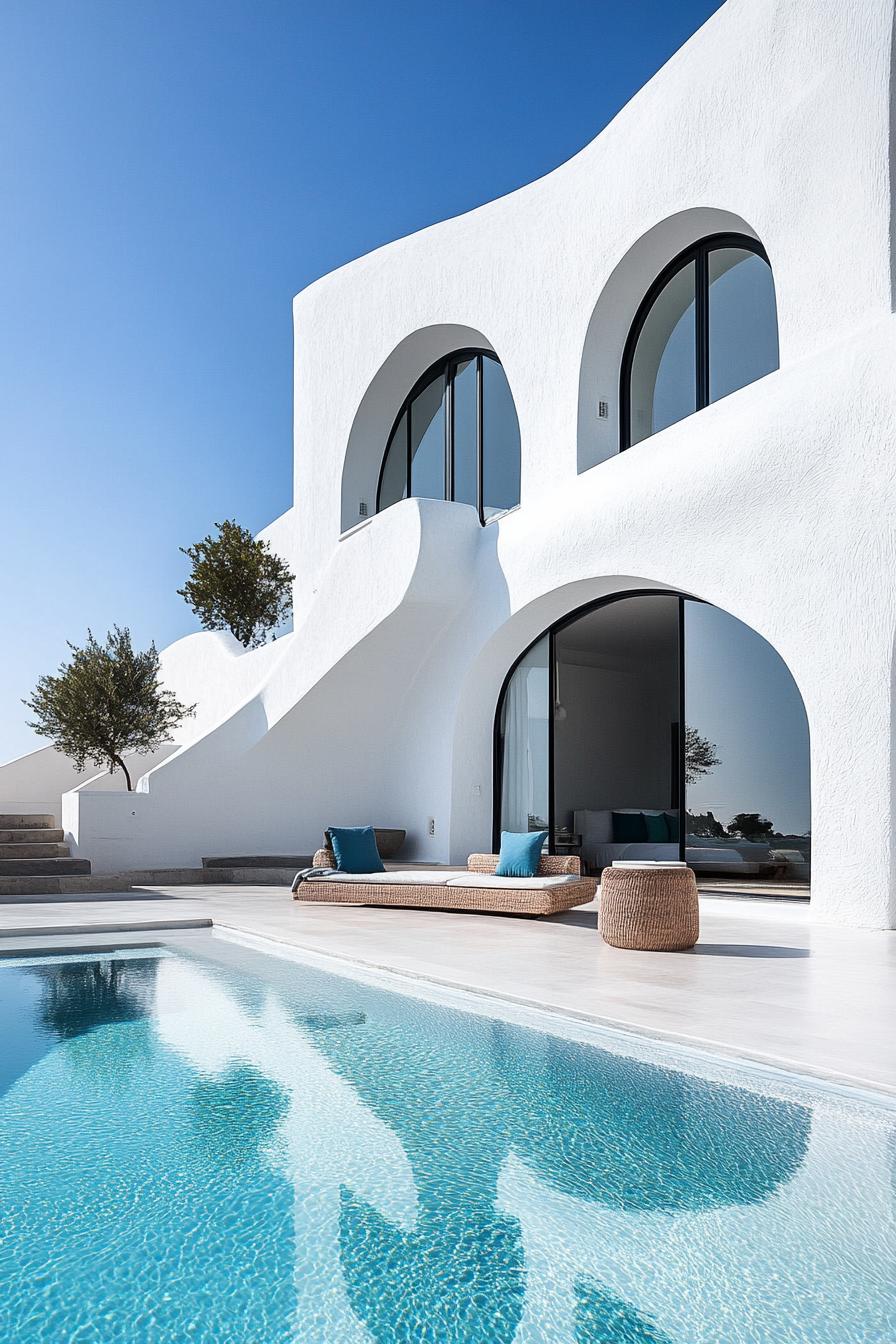 modern big stucco villa with blue accents in Santorini coast 3