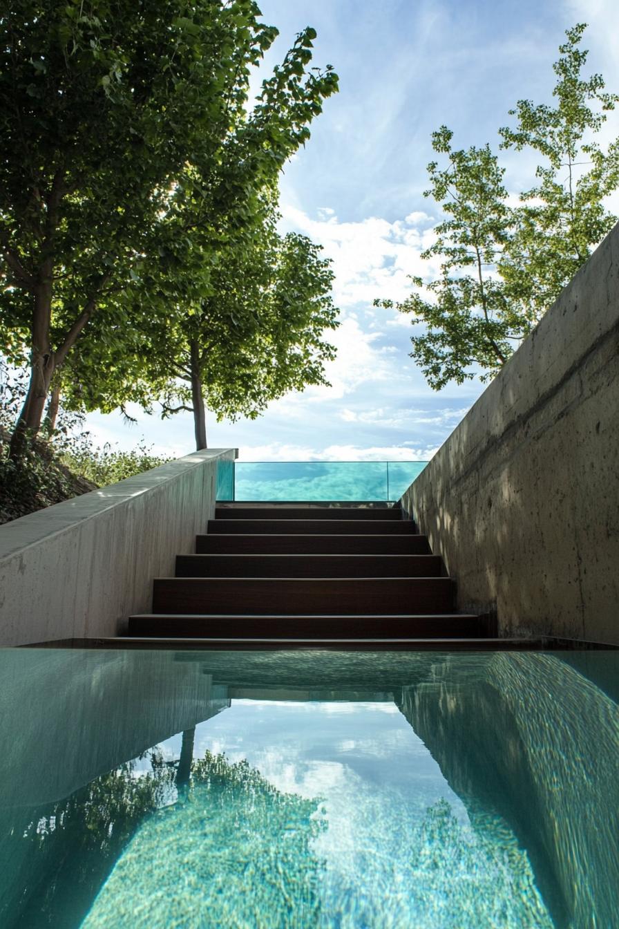 modern hillside house canterleveled pool glass bottom view from underneath 2