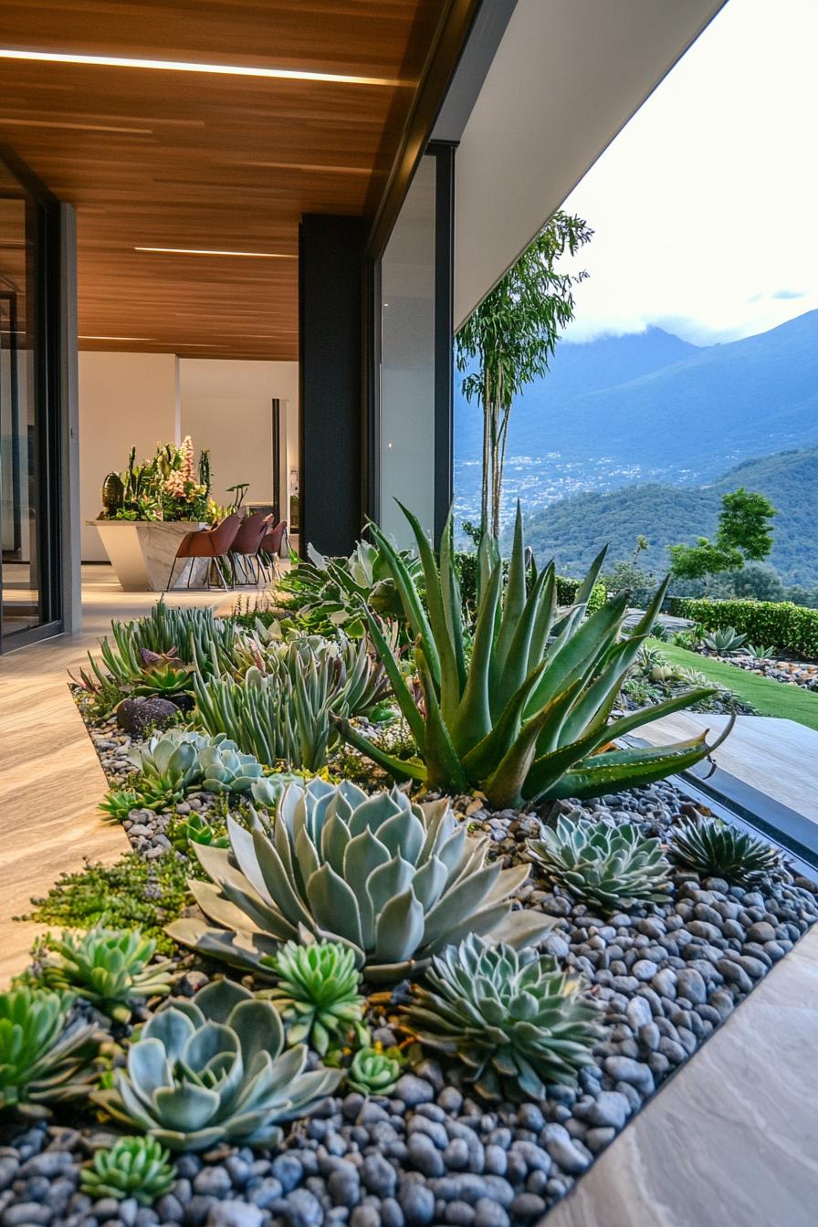 modern home interior garden with succulents large windw with mountain views 2