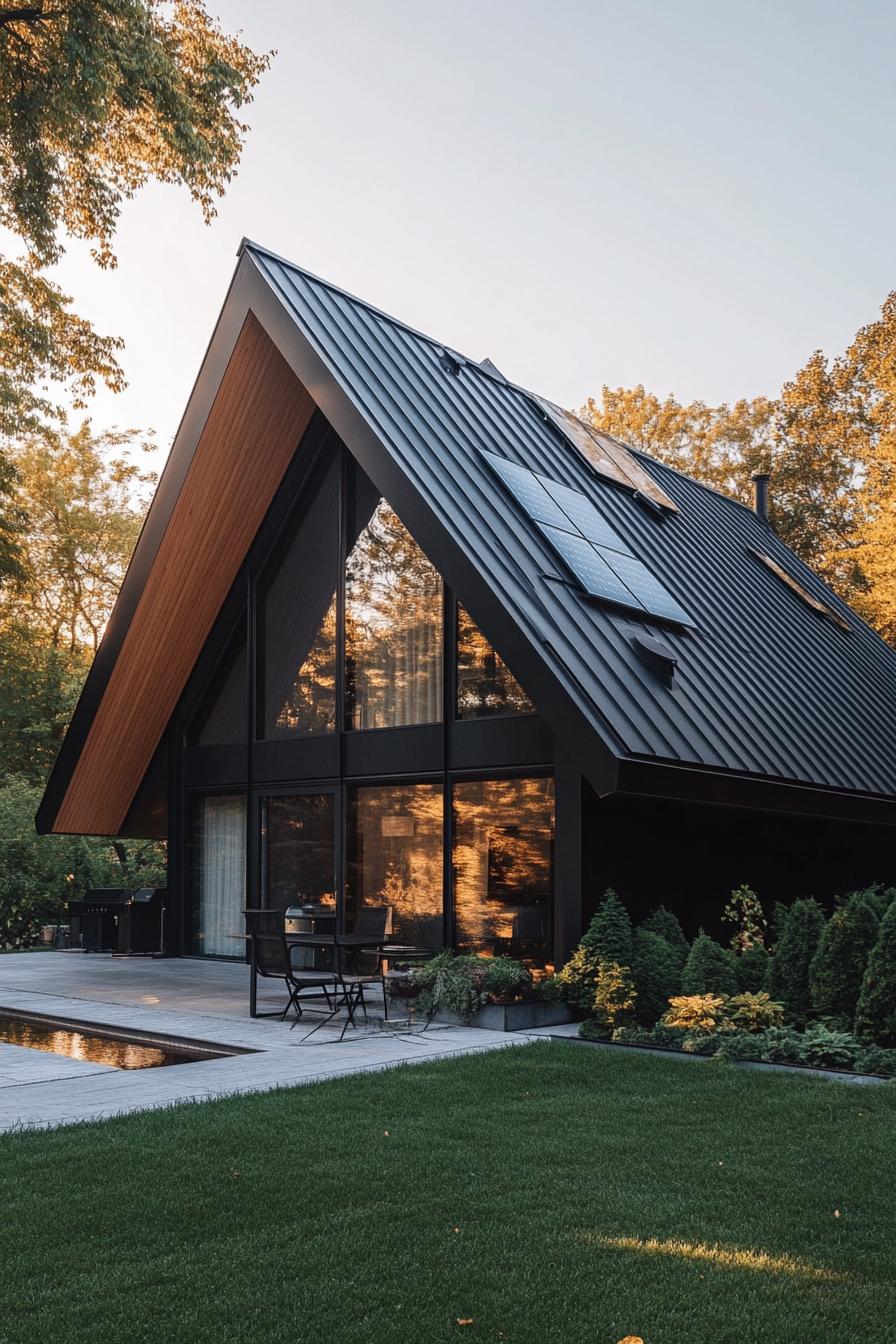 modern house a frame facade zinc roof with solar panel 1