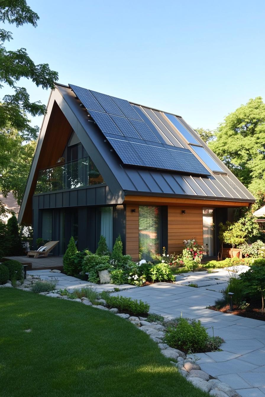 modern house a frame facade zinc roof with solar panel 3