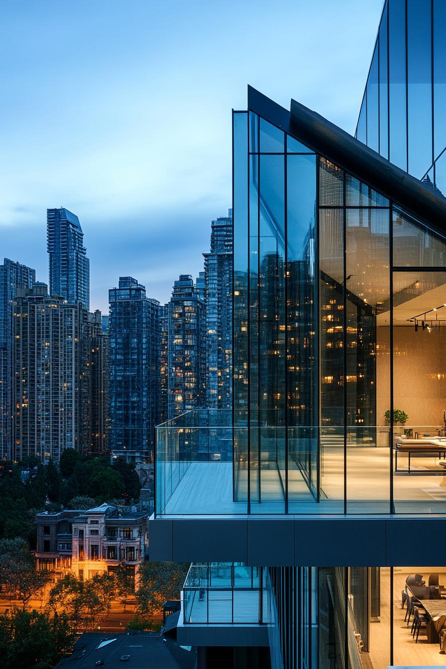 modern house exterior glass corners in a stunning cityscape 2