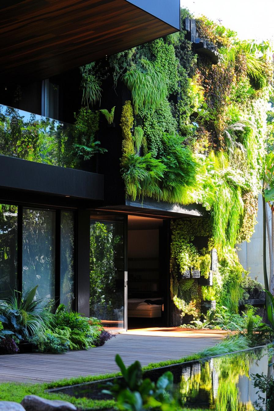 modern house garden with vertical garden lush forest landscape around 1