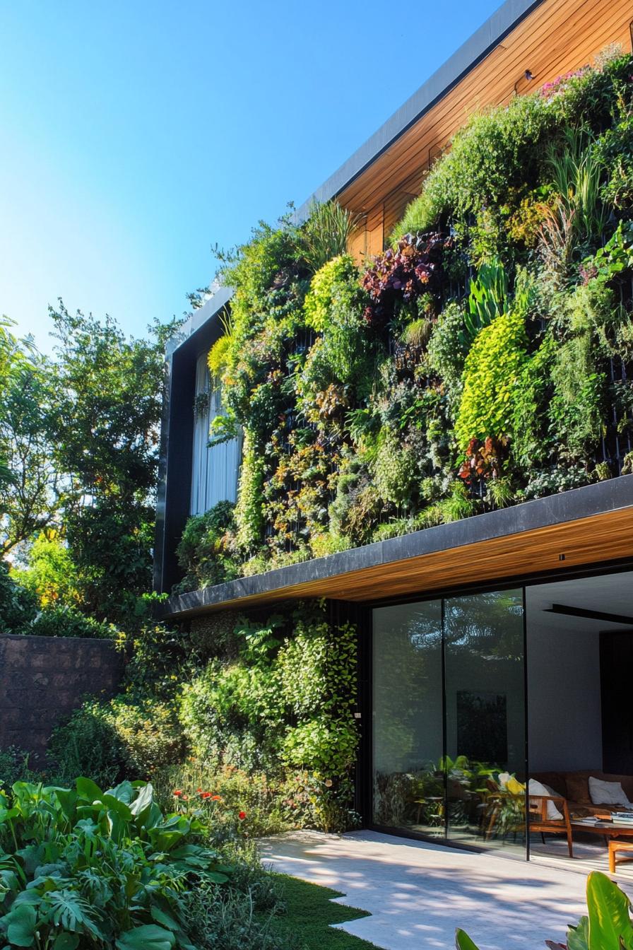 modern house garden with vertical garden lush forest landscape around 3