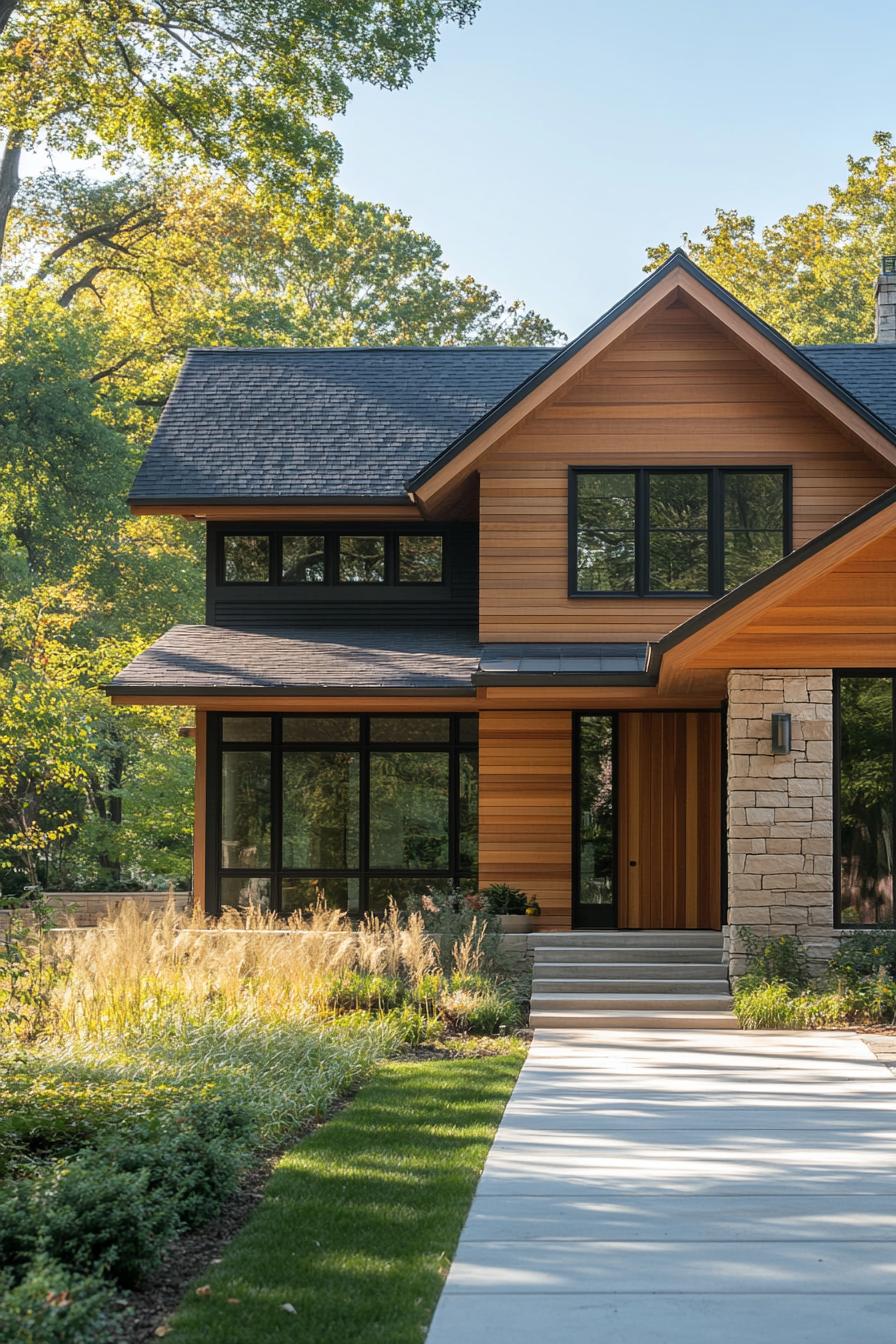 modern house with cedar shiplap exterior in mixed pattern 1