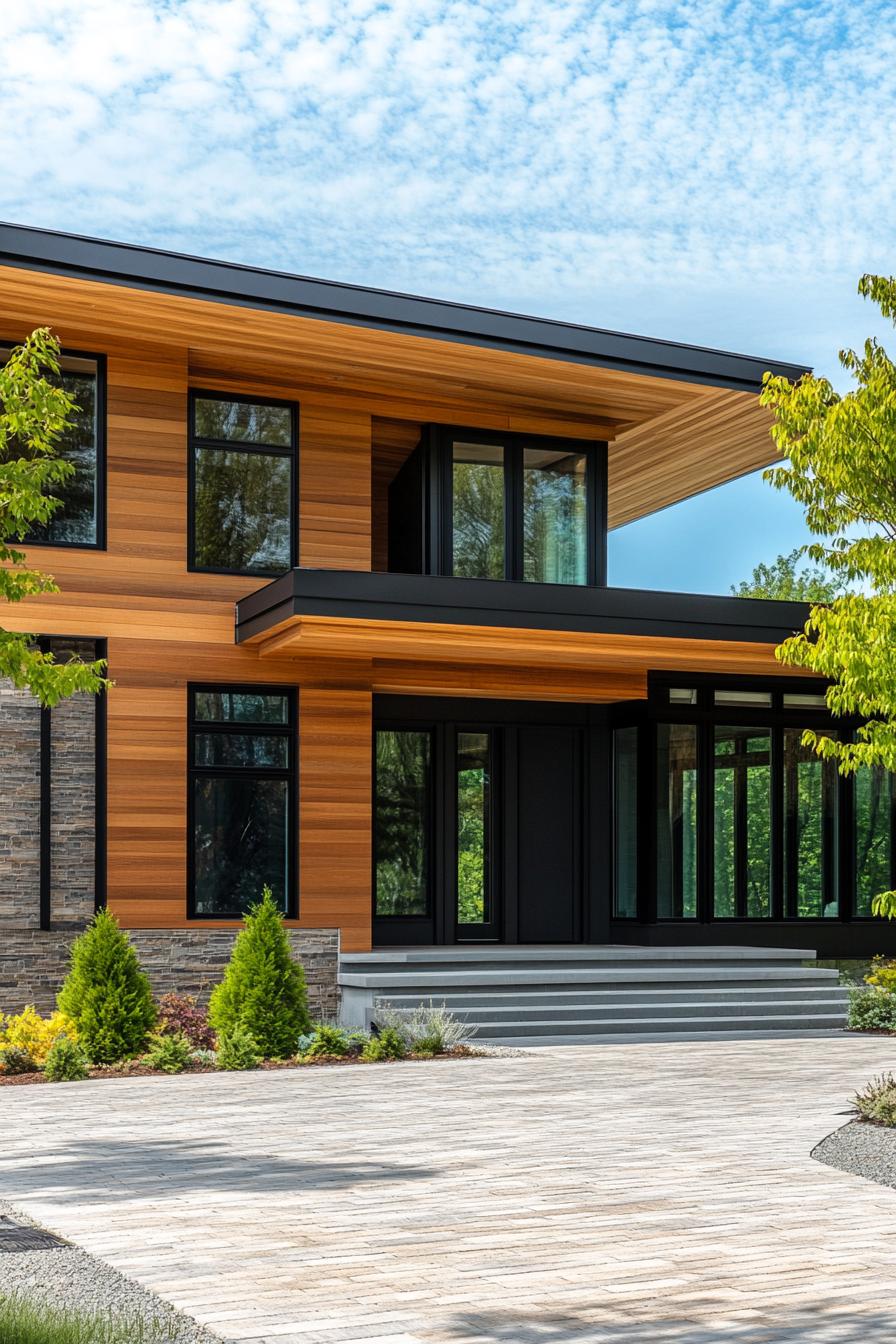 modern house with cedar shiplap exterior in mixed pattern 2