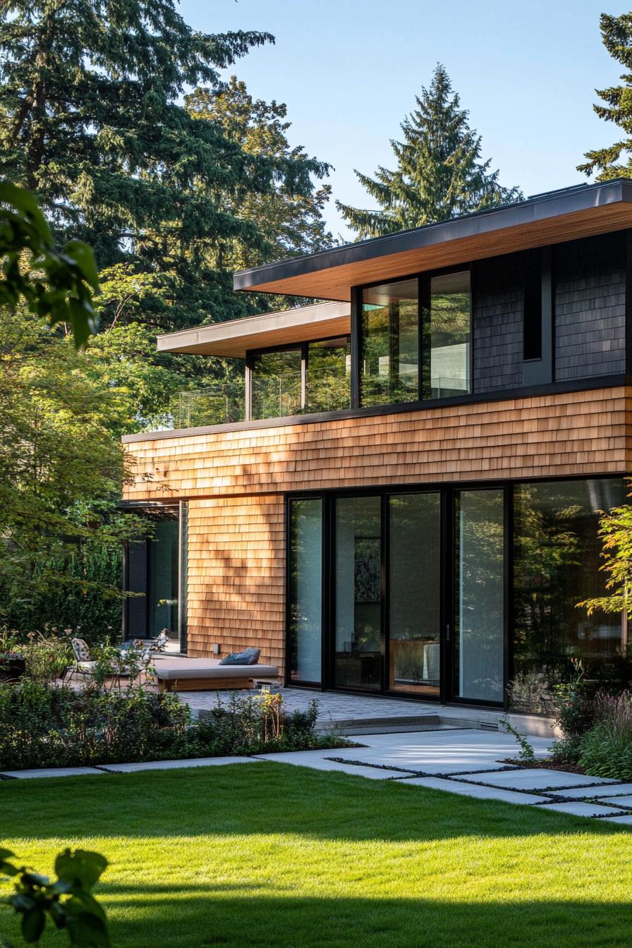 modern house with cedar shiplap exterior in mixed pattern 3