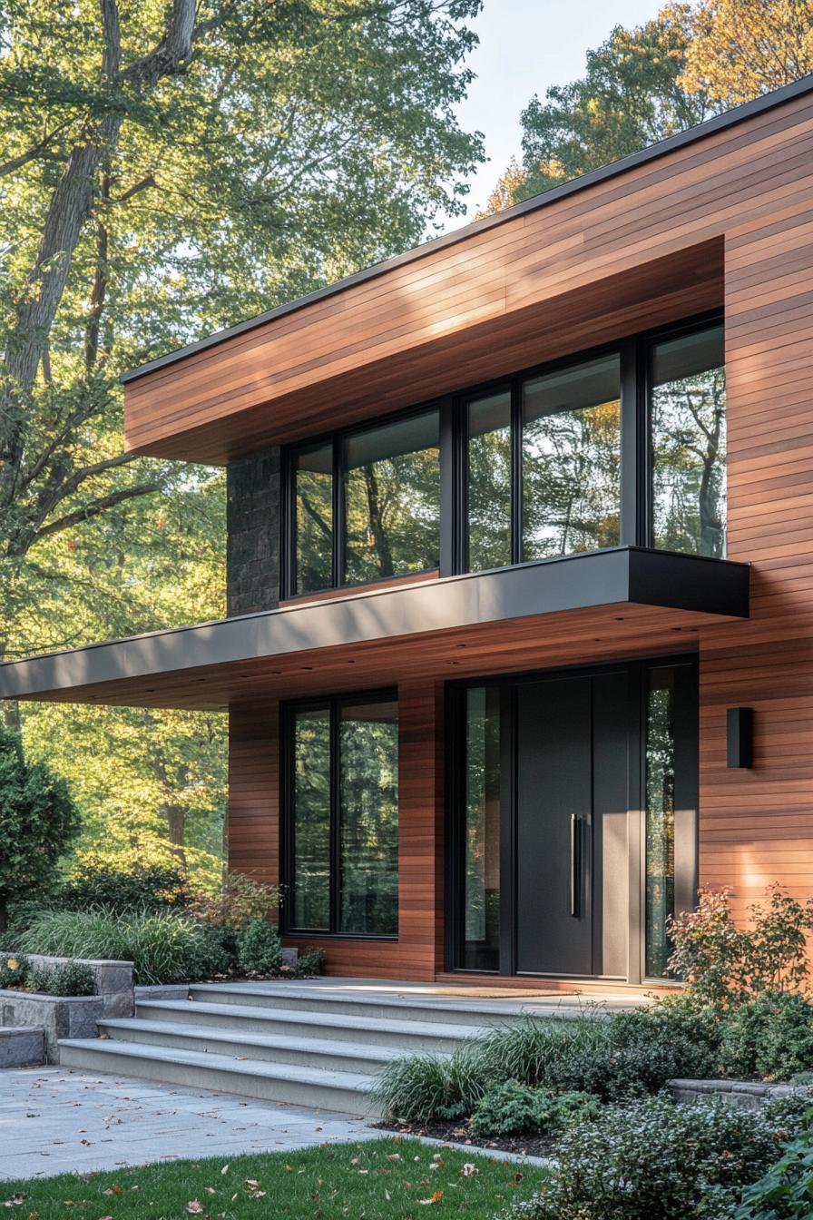 modern house with cedar shiplap exterior in mixed pattern