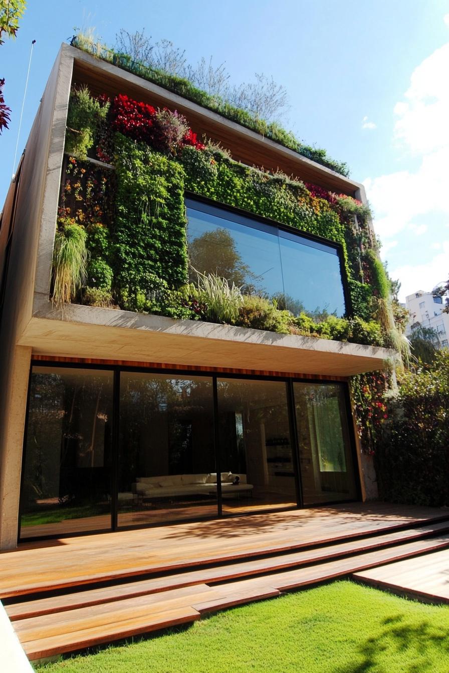 modern house with green color facade with living garden walls 3