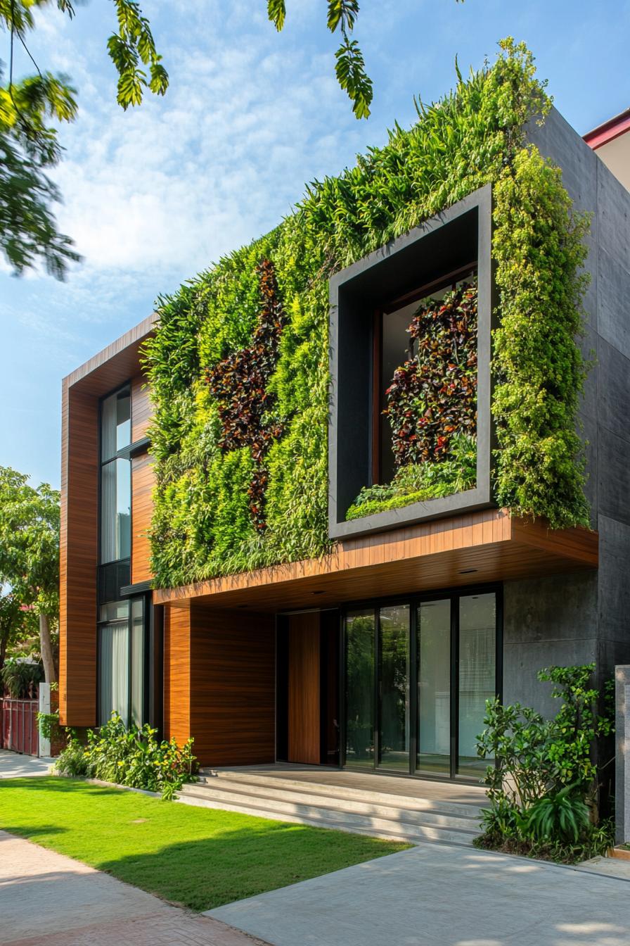 modern house with precast concrete facade with living green wall city neighborhood 2