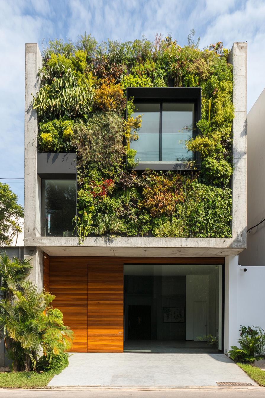 modern house with precast concrete facade with living green wall city neighborhood 3