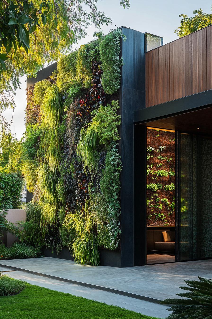 modern house yard with vertical herb wall 1