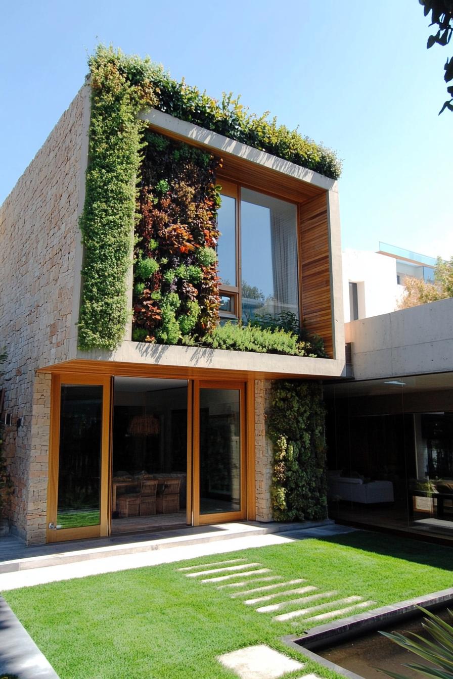 modern house yard with vertical herb wall 2