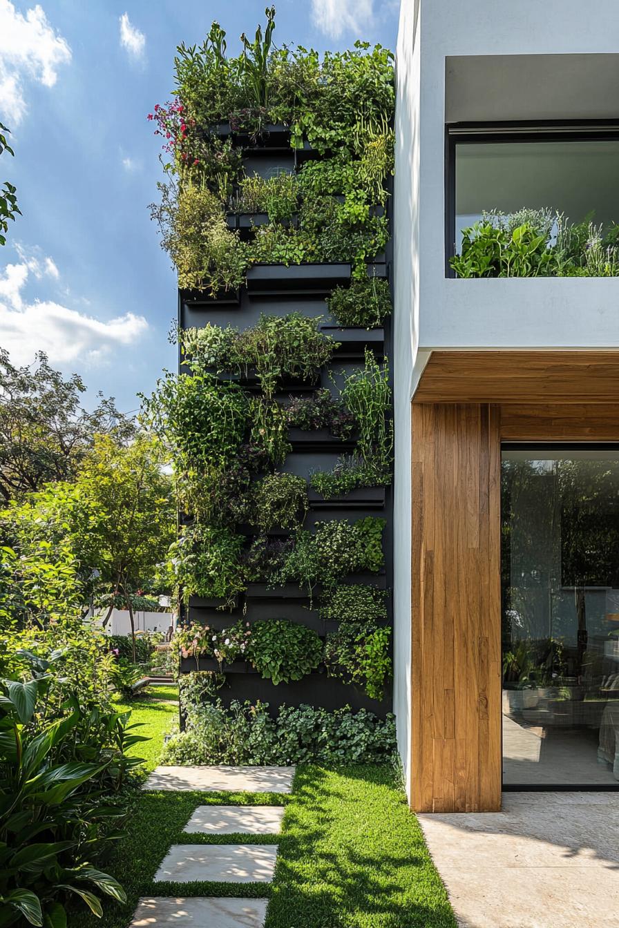 modern house yard with vertical herb wall 3