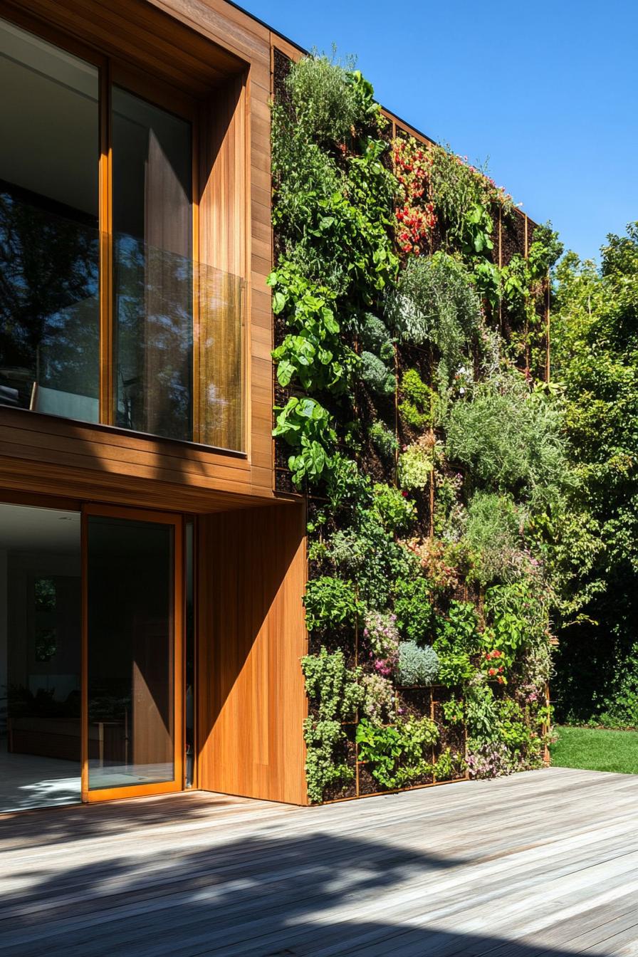 modern house yard with vertical herb wall