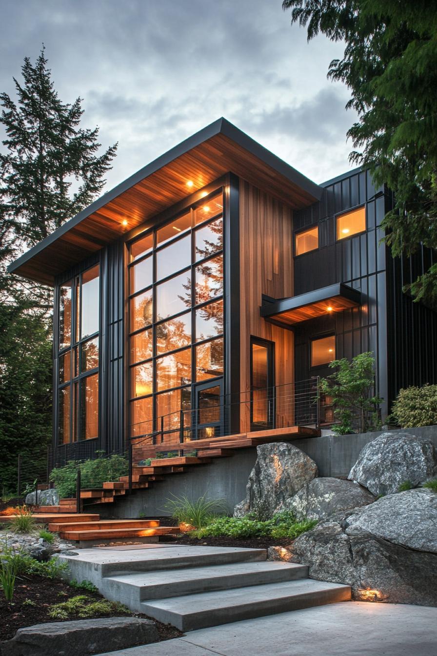 modern industrial steel and wood house in forest grove 3