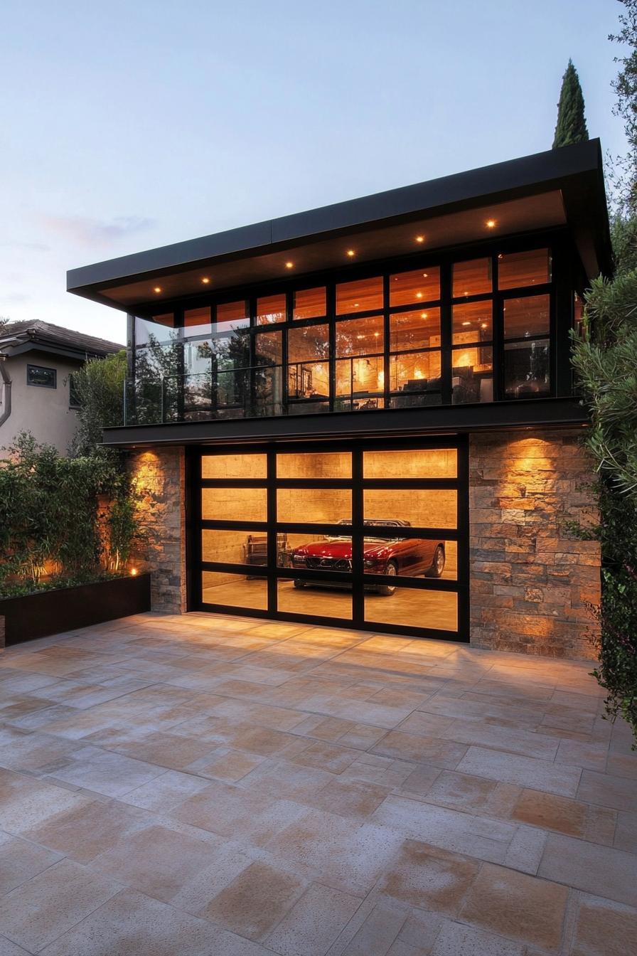 modern separate garage unit with glass doors in a modern yard with aesthetic urban views 3