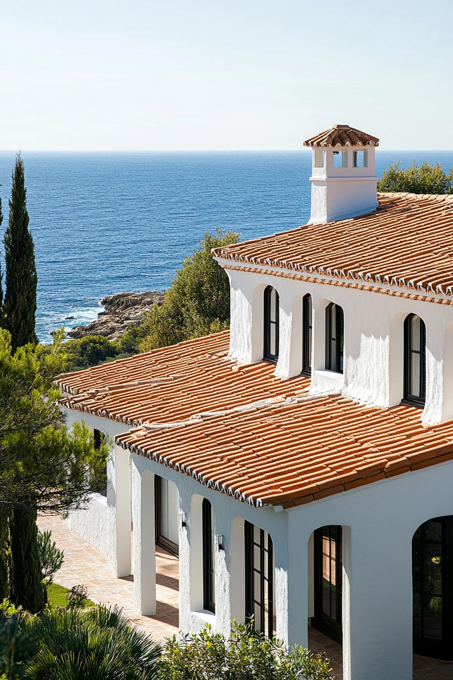 modern spanish villa with terracotta roof tiles on seashore 1