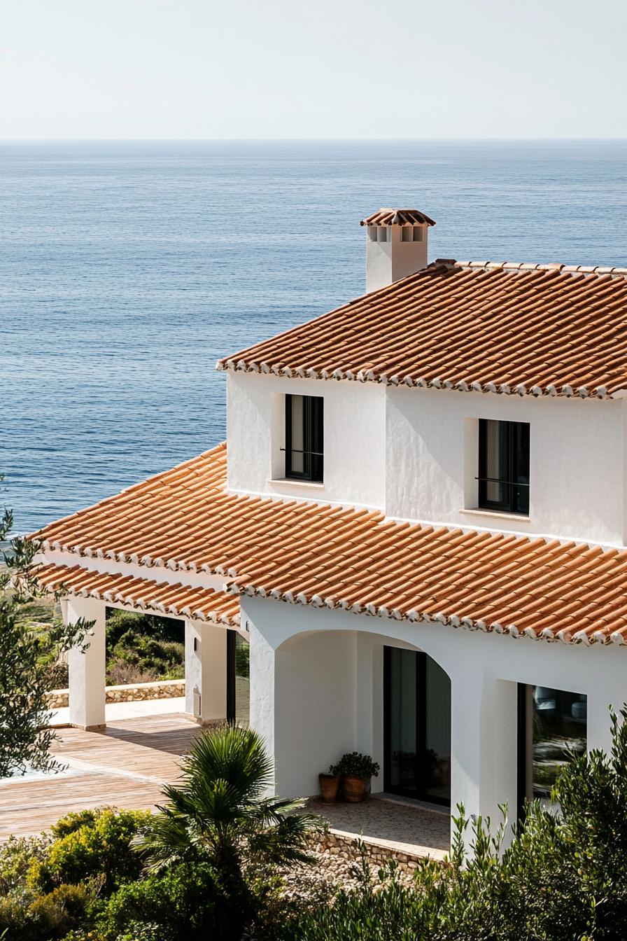 modern spanish villa with terracotta roof tiles on seashore 2