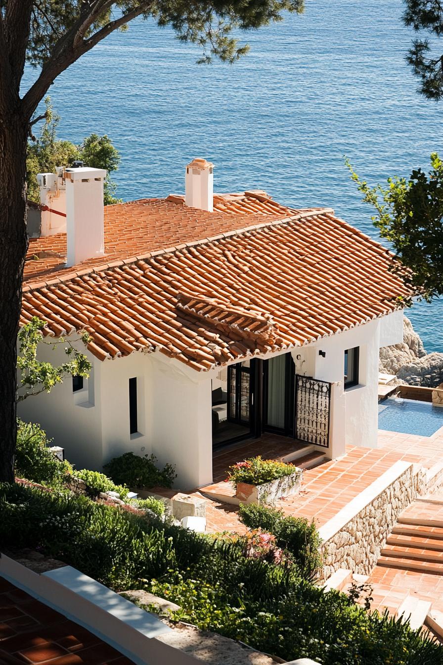 modern spanish villa with terracotta roof tiles on seashore 3