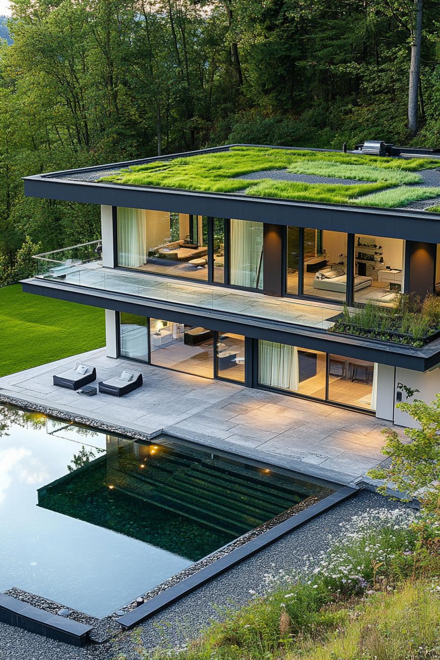 modern suburban mansion with green living roof 1