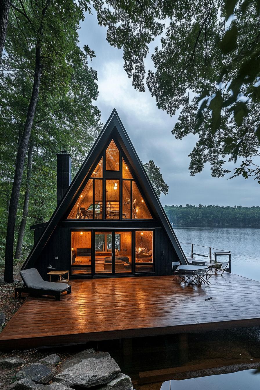 modern tiny a frame home on private lake peninsula