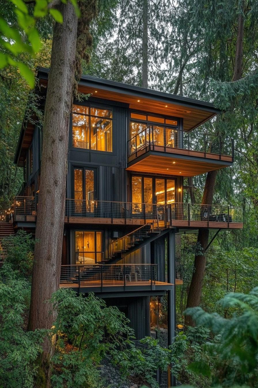 modern treehouse multi level house in the woods with stunning forest views 1