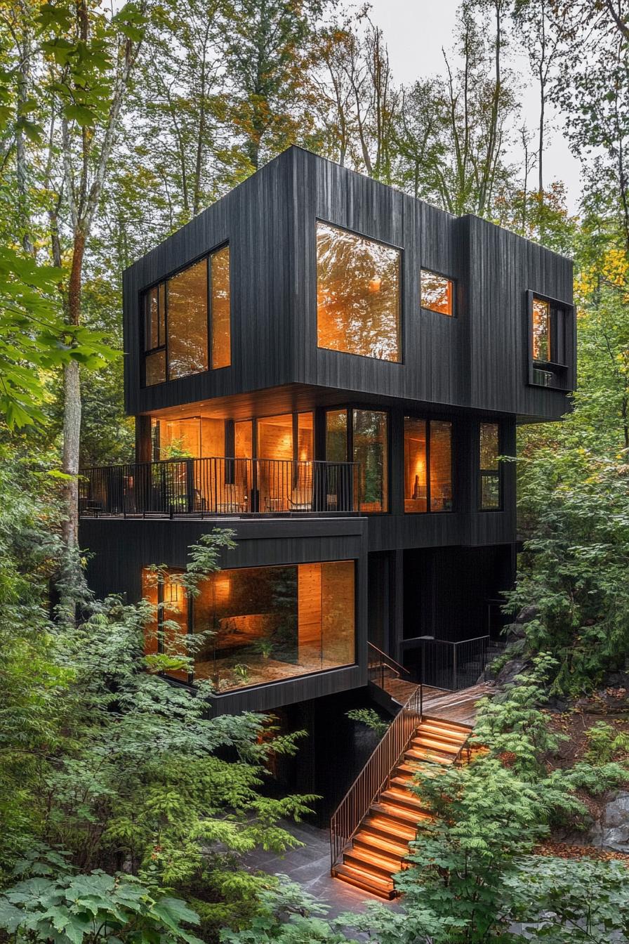 modern treehouse multi level house in the woods with stunning forest views 2