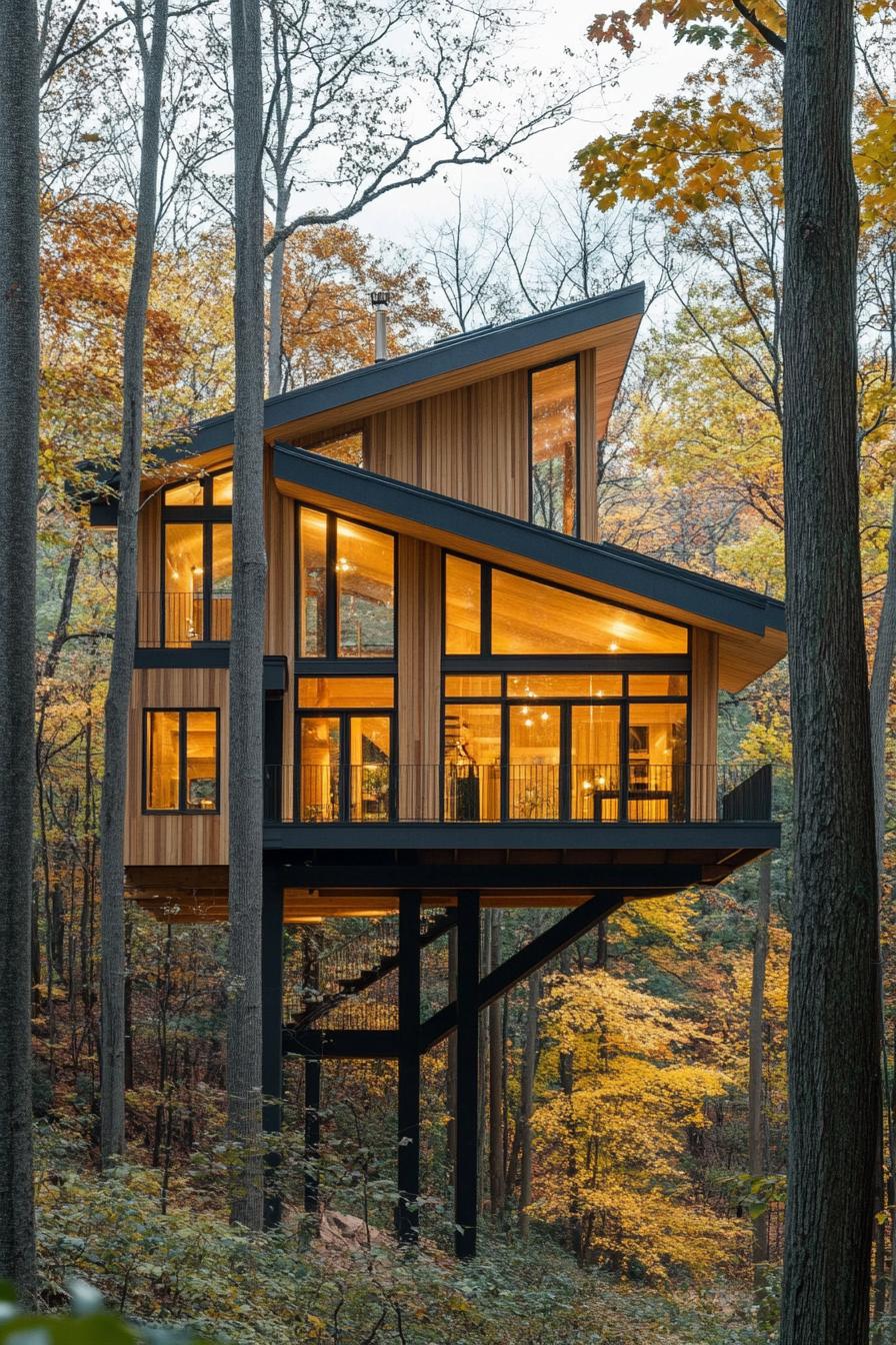 modern treehouse multi level house in the woods with stunning forest views 3