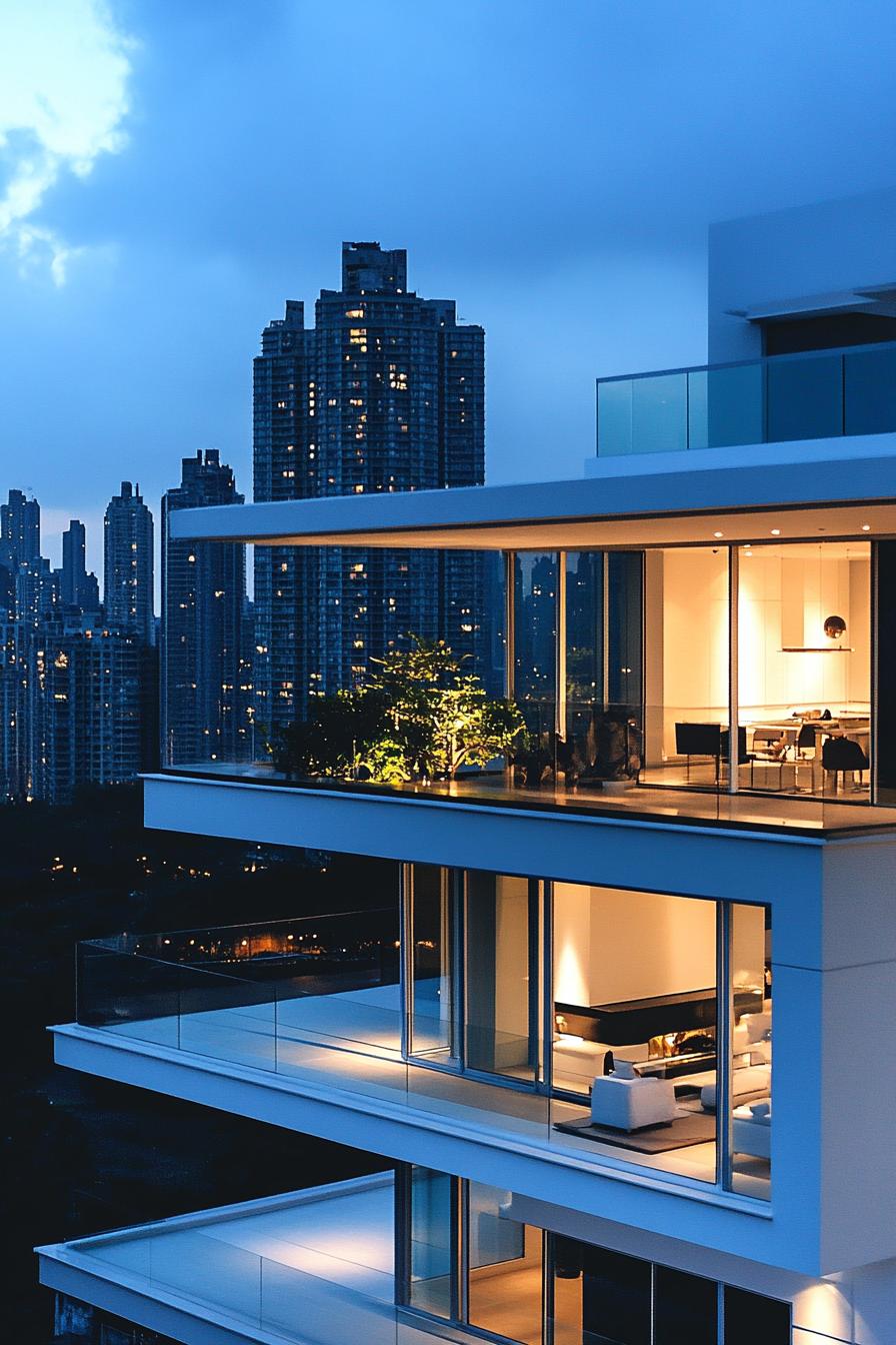 modern urban white house with stunning city skyline views 2