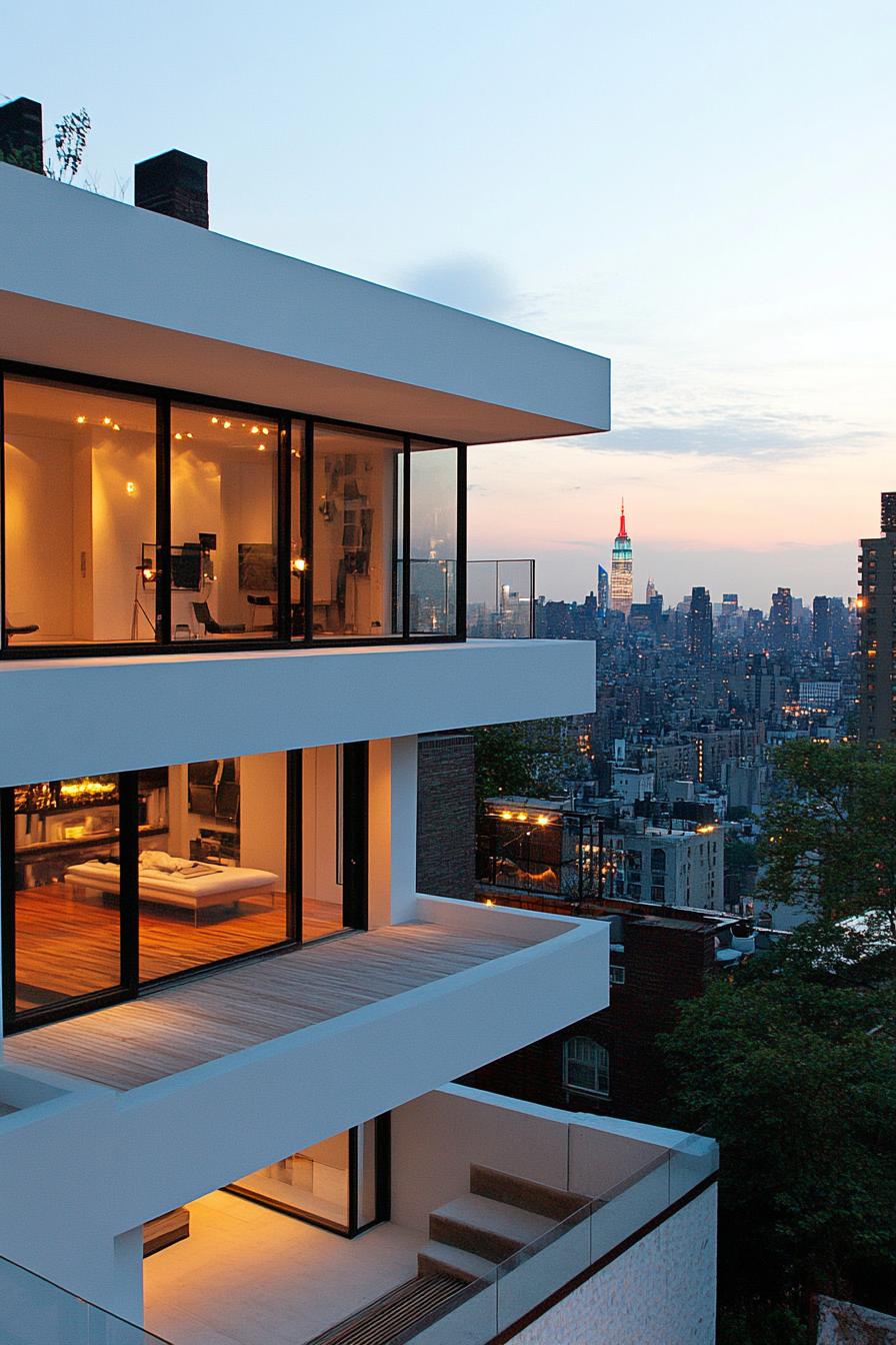 modern urban white house with stunning city skyline views 3