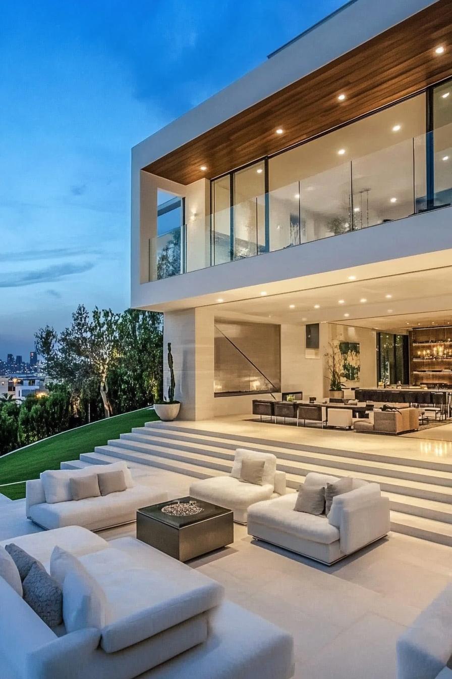 modern urban white house with stunning city skyline views