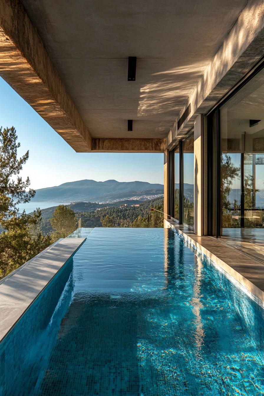 modern villa with outdoor pool extending indoors stunning mountain sea view