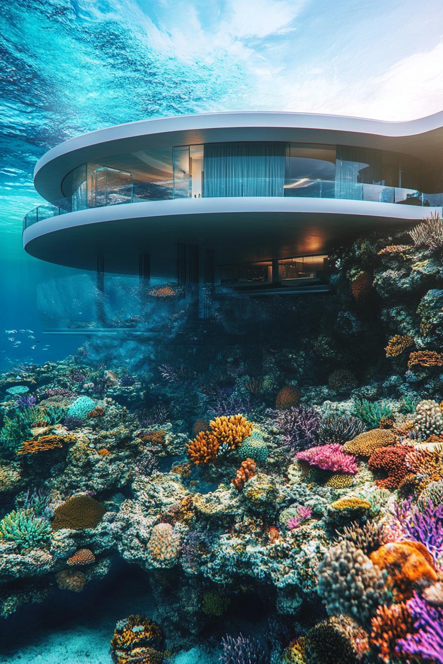 sea platform mansion with underwater facility with stunning underwater coral reef views 1