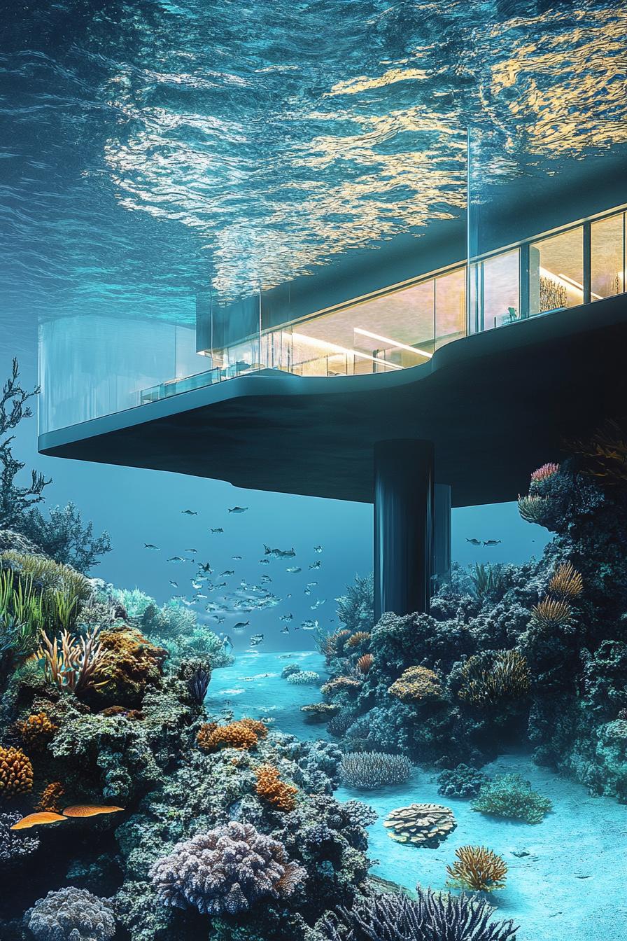 sea platform mansion with underwater facility with stunning underwater coral reef views 2