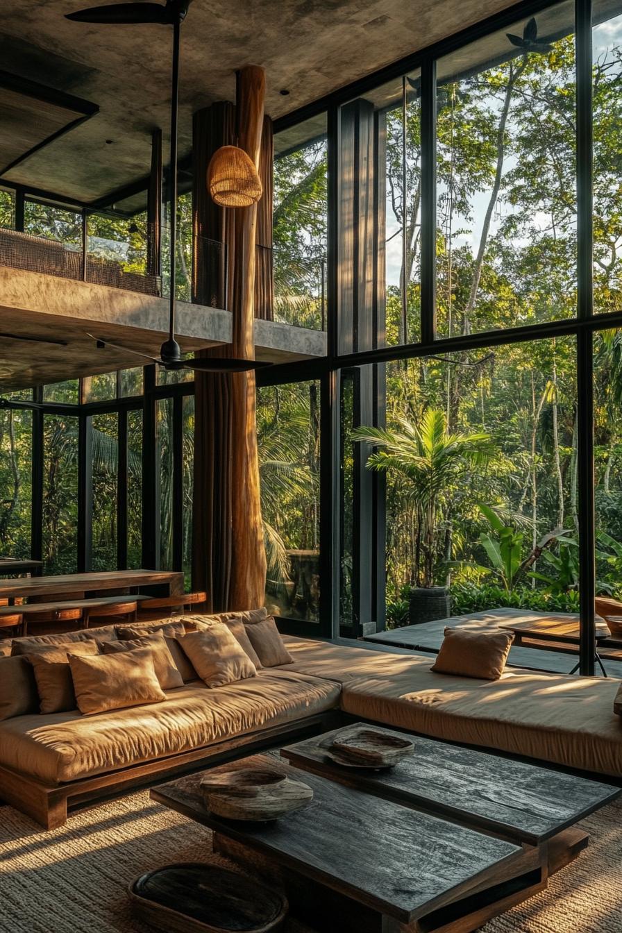 sustainable luxury villa in lush tropical jungle