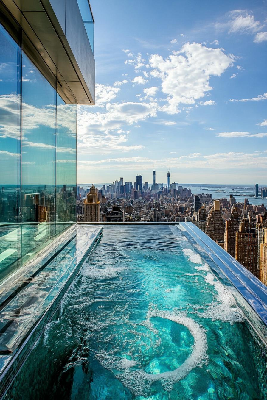 view from rooftop pool with transparent walls overlooking stunning city skyline 2