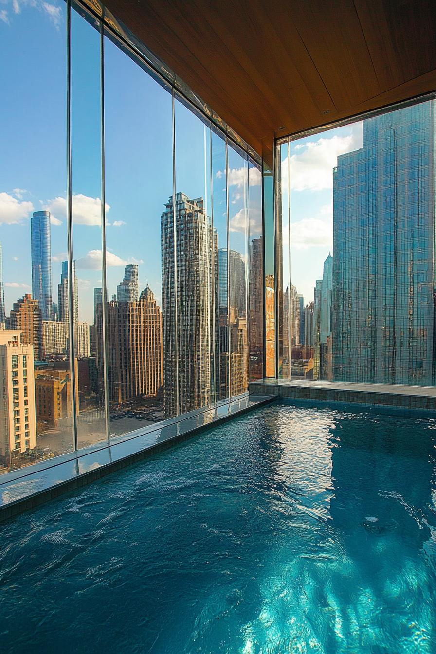 view from rooftop pool with transparent walls overlooking stunning city skyline 3