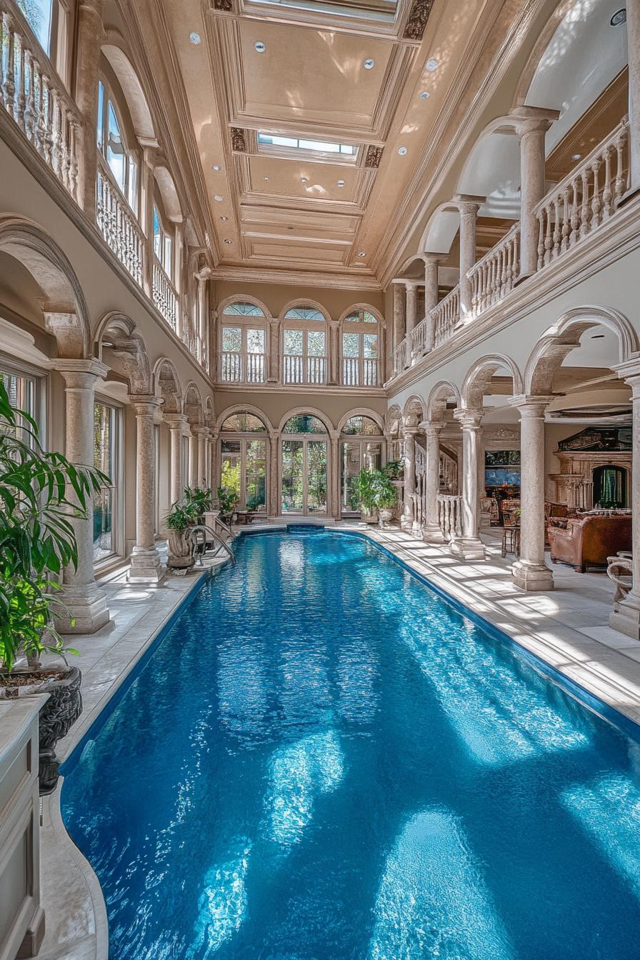 luxury mansion with large pool spanning outdoor and indoor 1