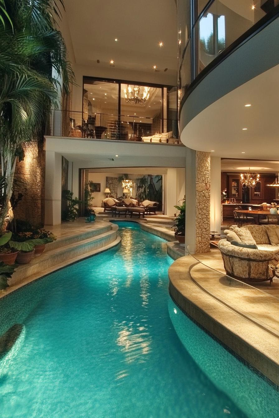 luxury mansion with large pool spanning outdoor and indoor 2