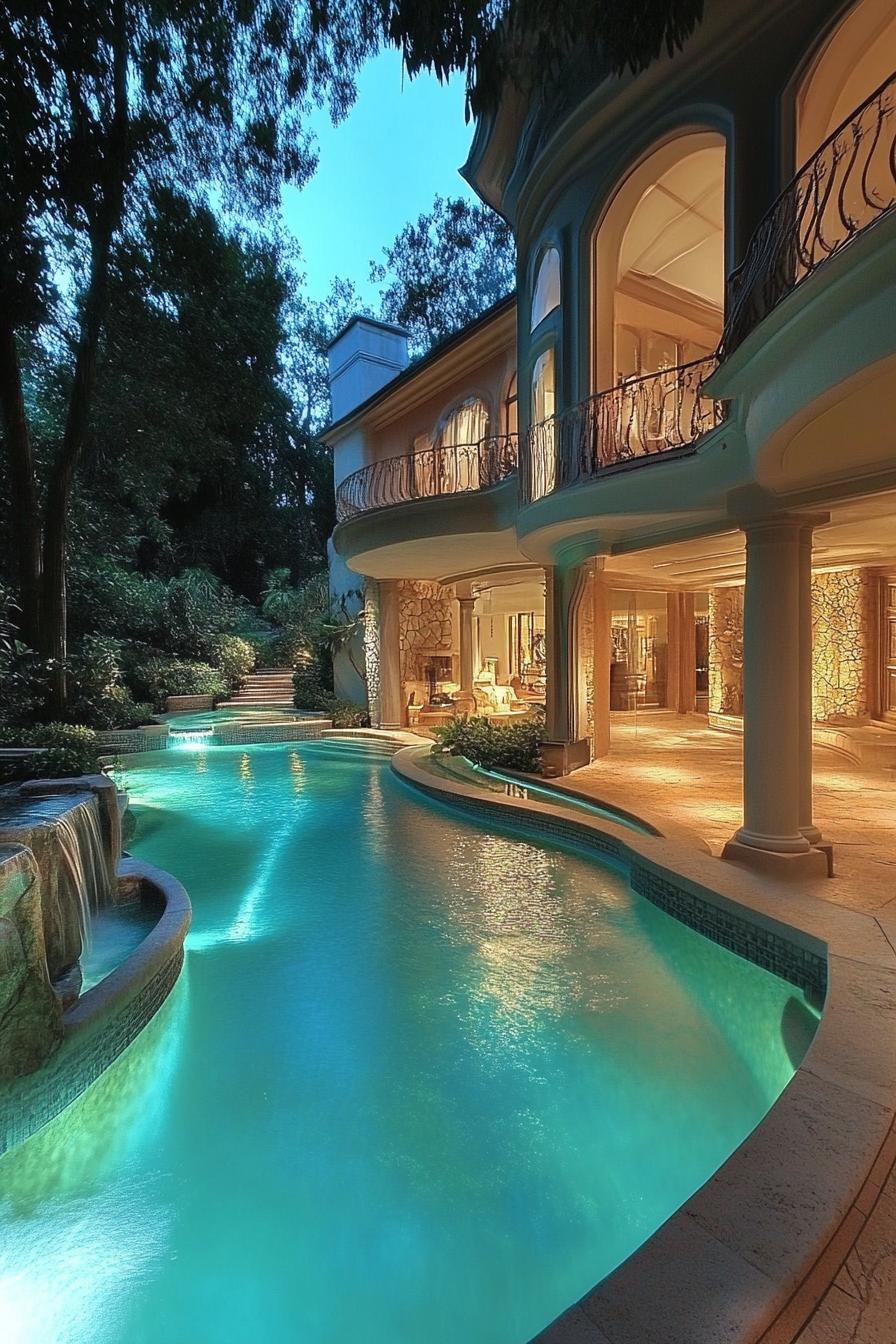 luxury mansion with large pool spanning outdoor and indoor 3