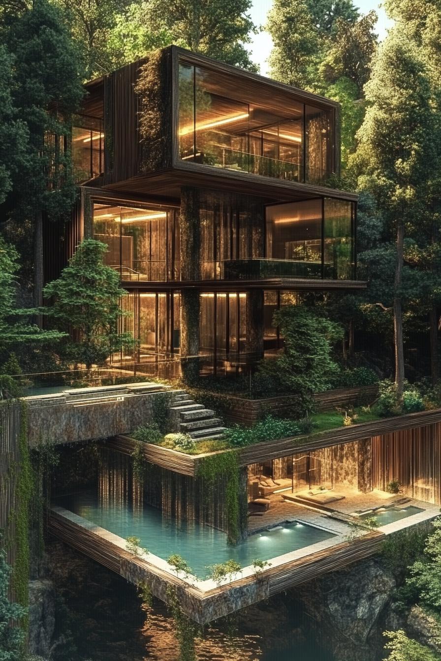 massive modern forest palace mansion