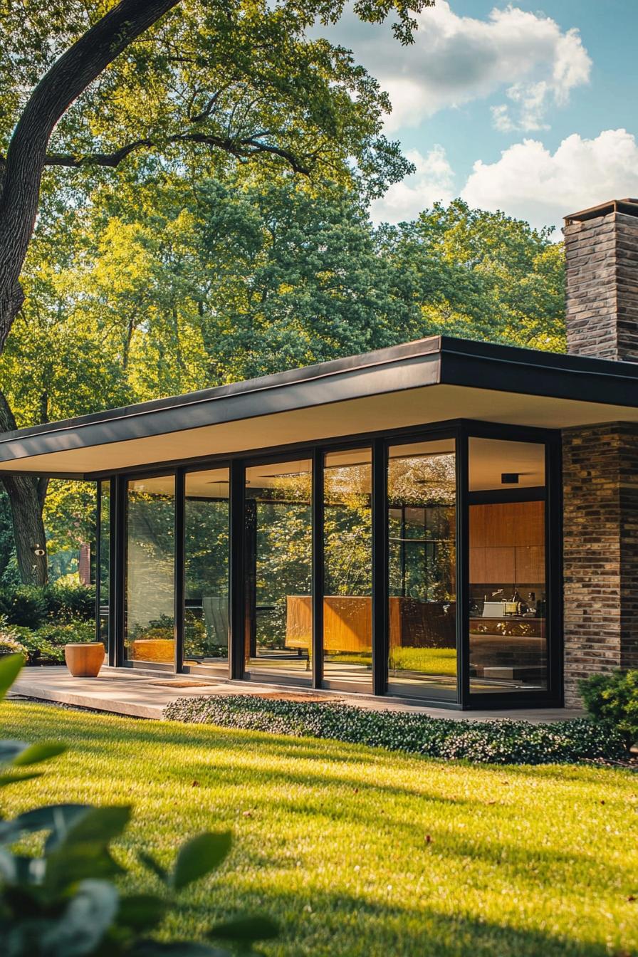 mid century modern 1950s style house with large glass windows 1