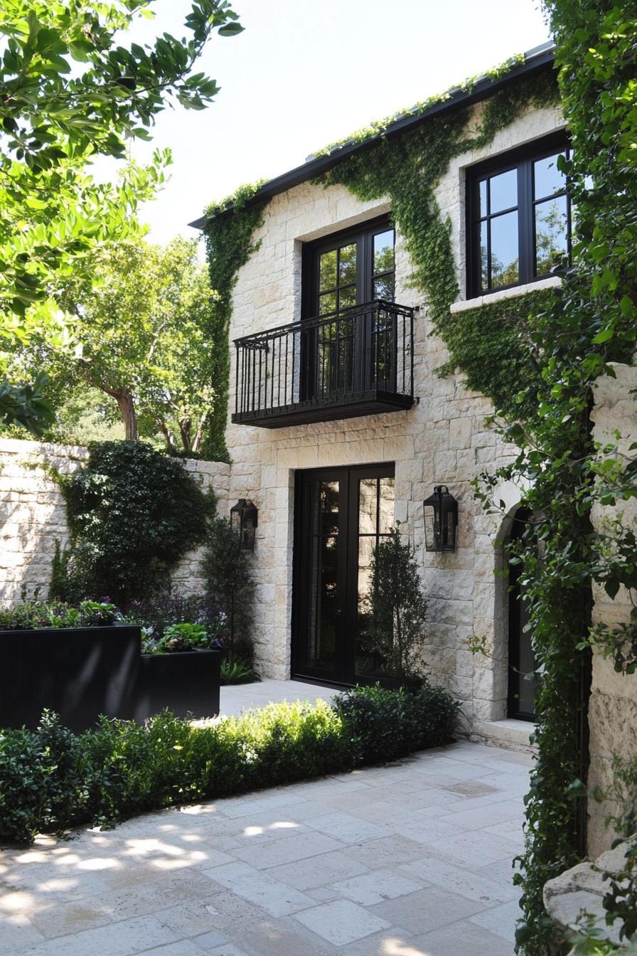 modern French house stone cladding with lush garden walls 3