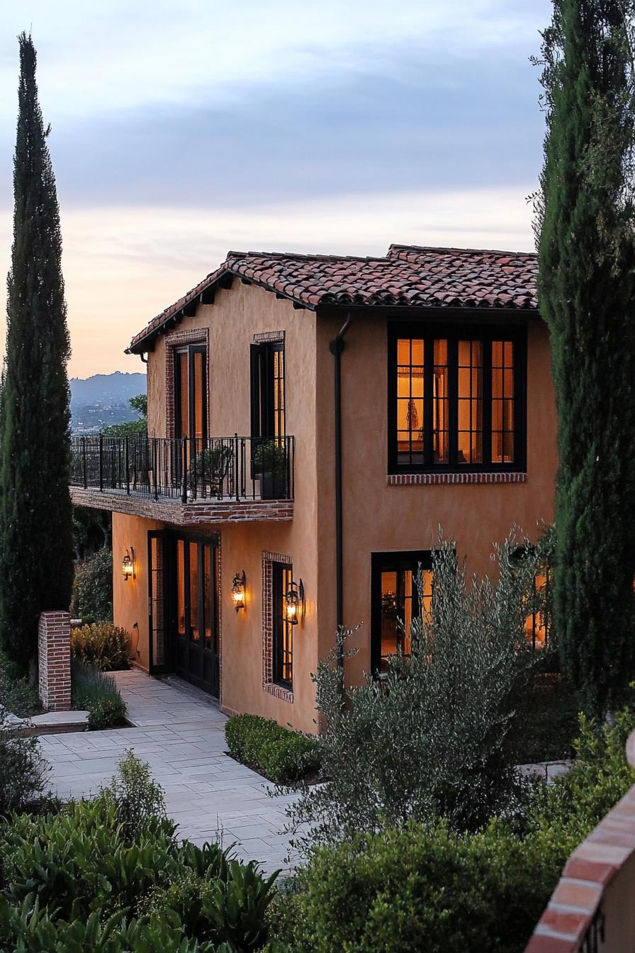 modern Tuscan house with brick and stucco facade