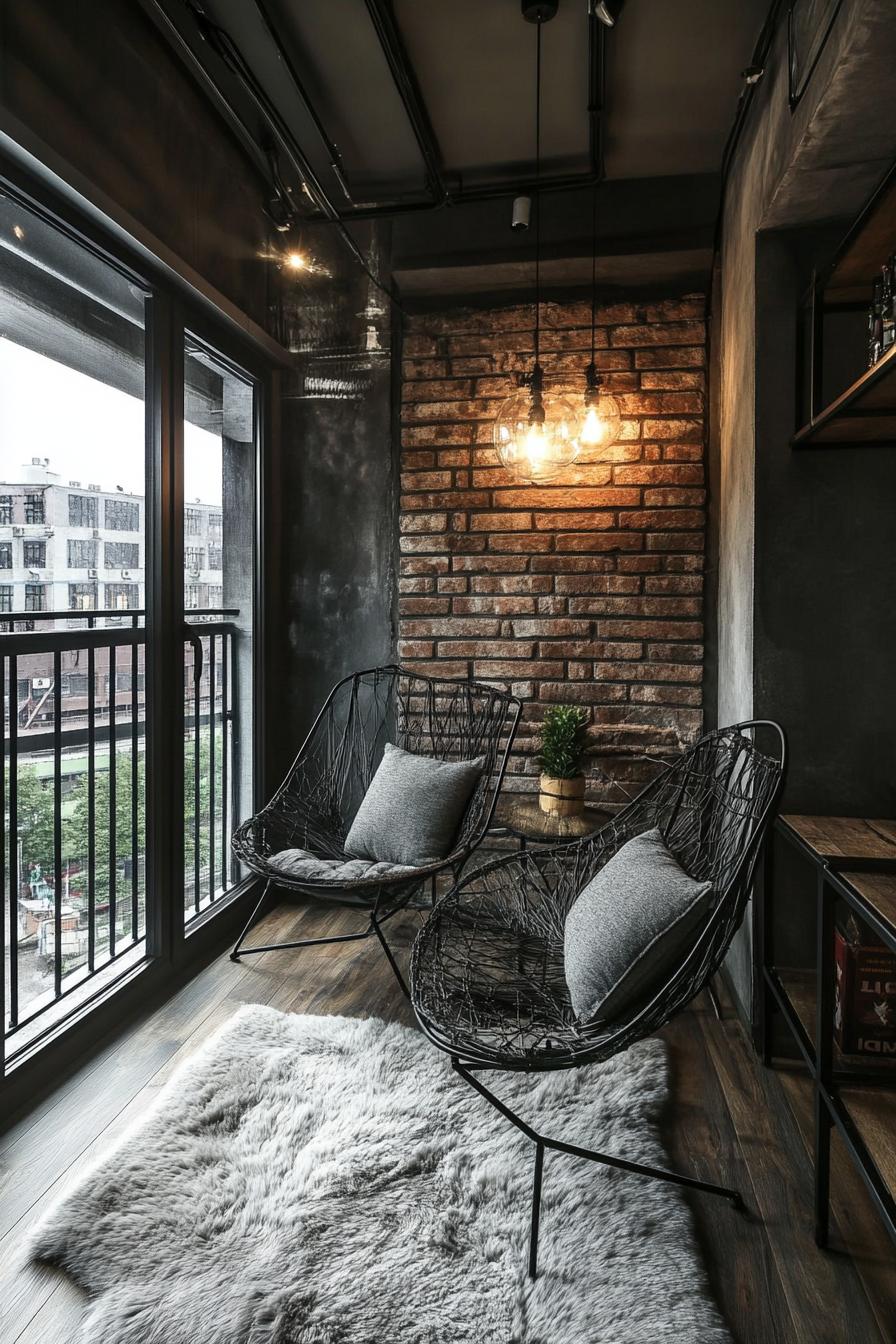 modern apartment small industrial style balcony interior with metal railings 2