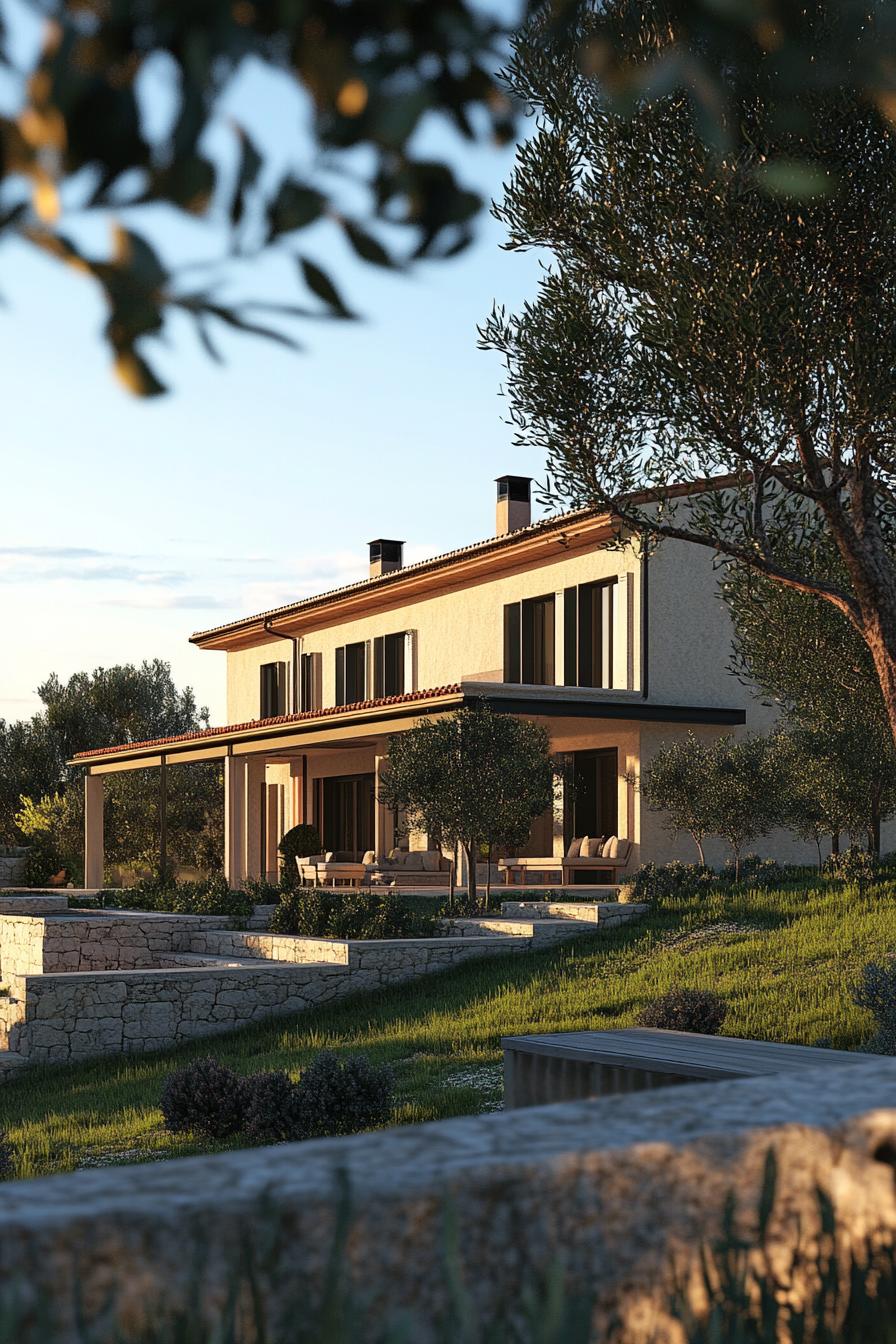 modern big villa Italian countryside with olive groves 2