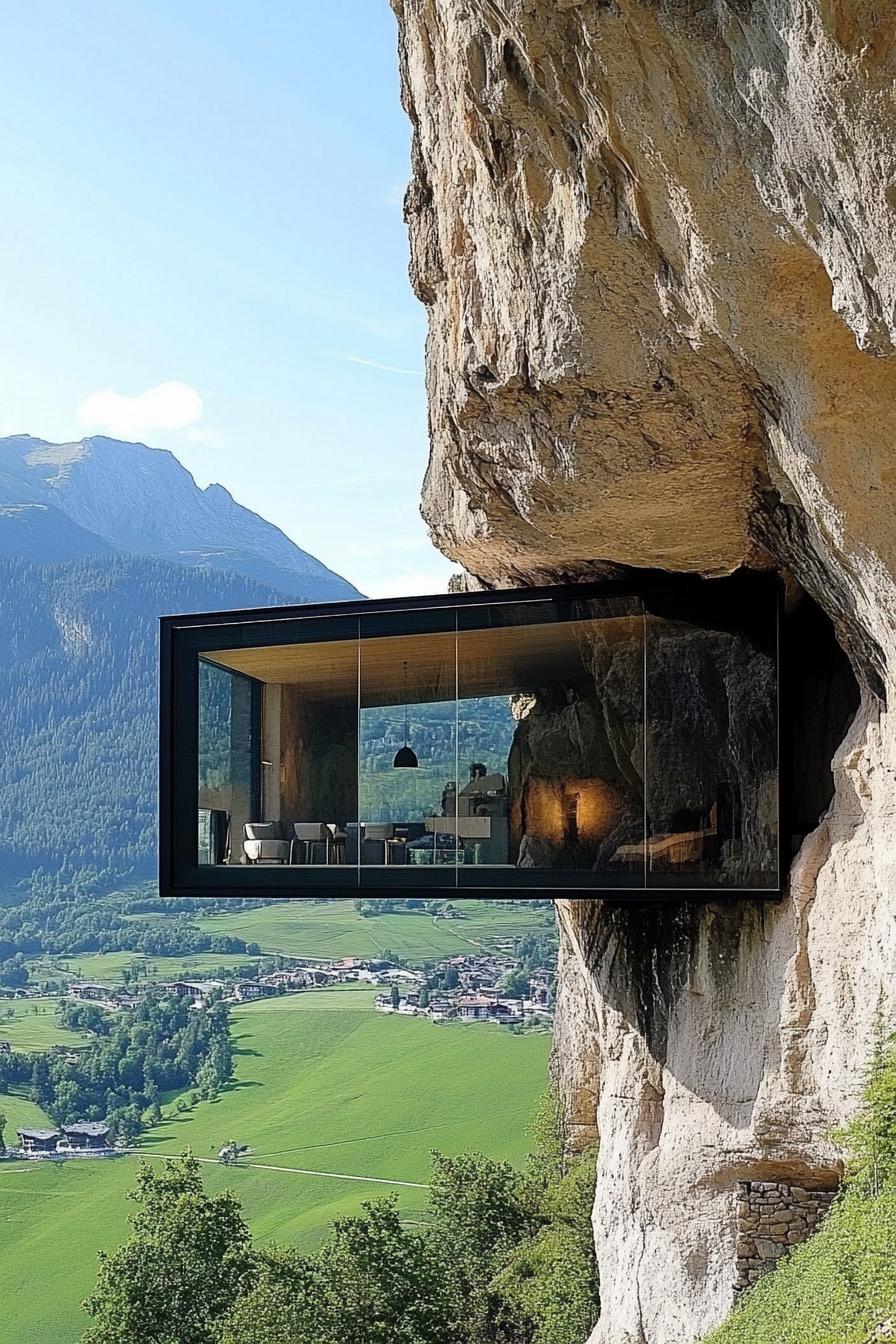 modern cave house inside a cliff glass facade overlooking stunning alpine landscape 2